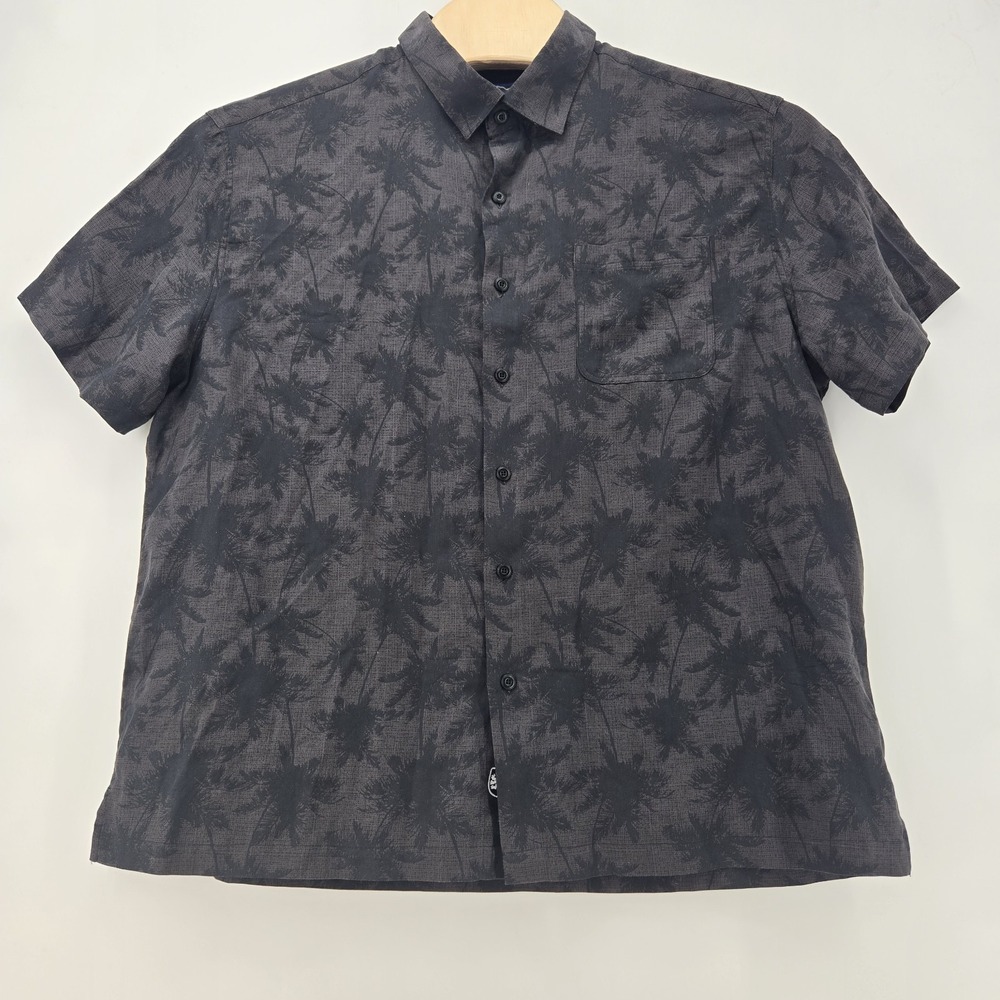 Nat Nast Shirt Men XL Hawaiian Tropical Silk Button Up Short Sleeve Black Palm